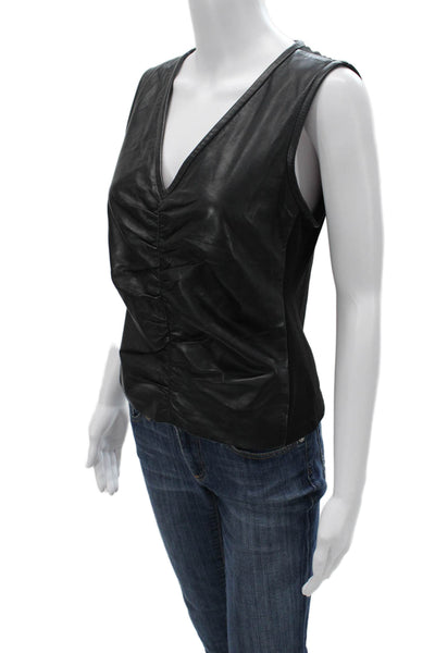 LaMarque Women Sleeveless V-Neck Biker Tank Black Zip Size M