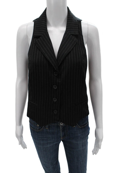 Bianco Unisex Black Striped Collared Suit Vest Sleeveless Polyester Size S