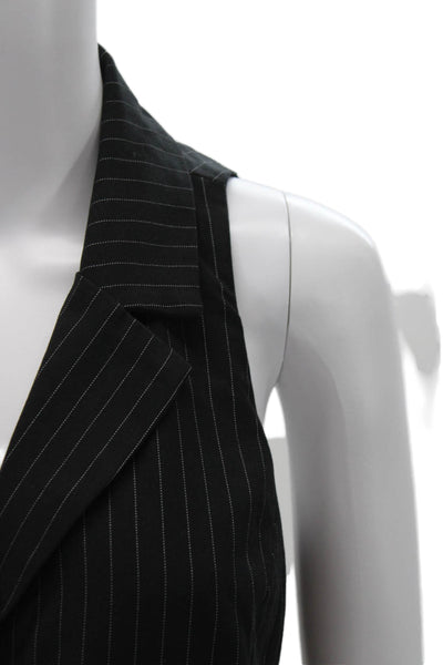 Bianco Unisex Black Striped Collared Suit Vest Sleeveless Polyester Size S