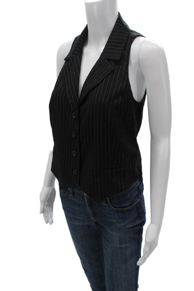 Bianco Unisex Black Striped Collared Suit Vest Sleeveless Polyester Size S