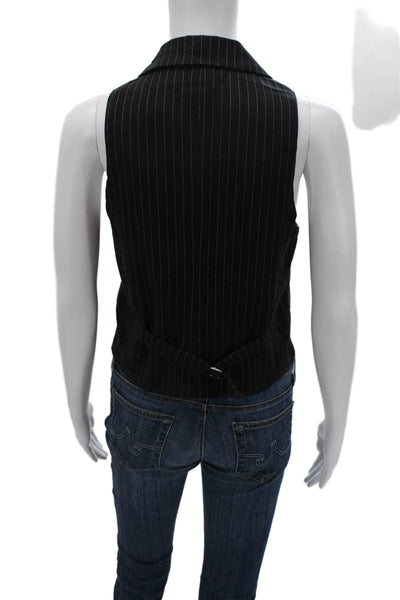 Bianco Unisex Black Striped Collared Suit Vest Sleeveless Polyester Size S