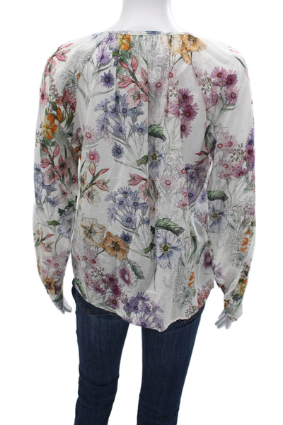 Fifteen Twenty Women White Floral Long Sleeve Cotton Blouse Drawstring Size XS