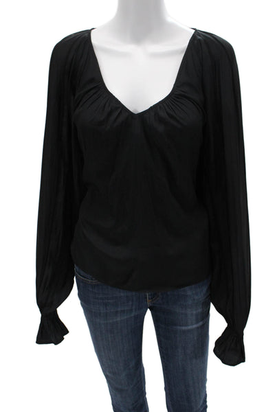 Ramy Brook Women Black V-Neck Long Sleeve Polyester Blouse Size XS