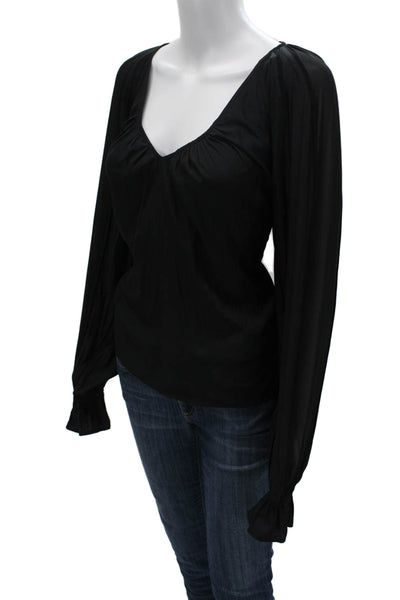 Ramy Brook Women Black V-Neck Long Sleeve Polyester Blouse Size XS
