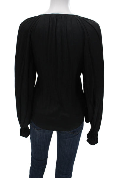 Ramy Brook Women Black V-Neck Long Sleeve Polyester Blouse Size XS