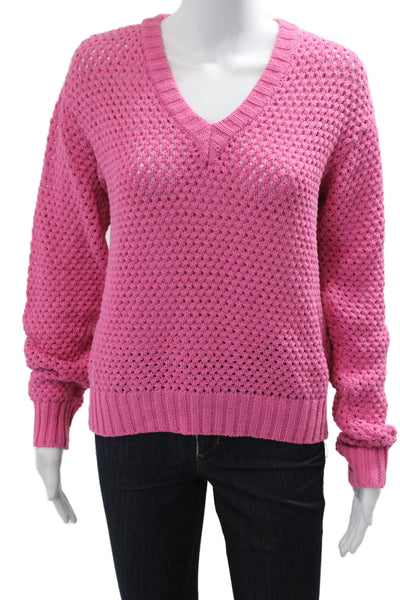 GiGi Unisex Pullover Sweater V-Neck Silk Long Sleeve Pink Size M