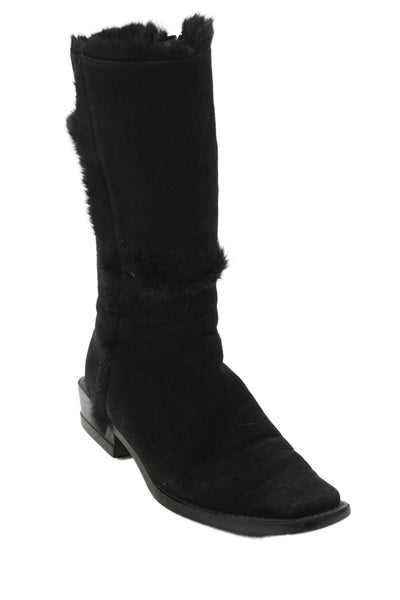Stuart Weitzman Womens Leather Side Zip Mid-Calf Boots Black Size 7.5B