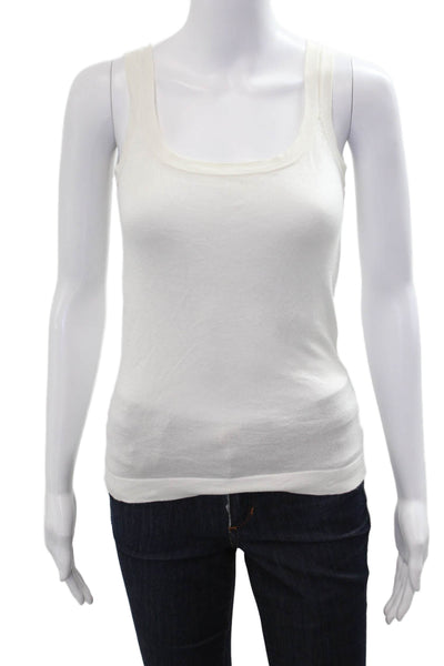 Ellen Tracy Women White Square Neck Tank Viscose Cashmere Size XS
