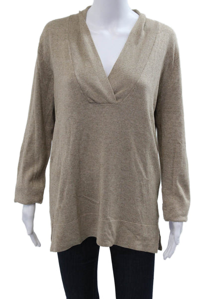 Soft Surroundings Unisex Pullover Beige V-Neck Silk Cashmere Long Sleeve Size M