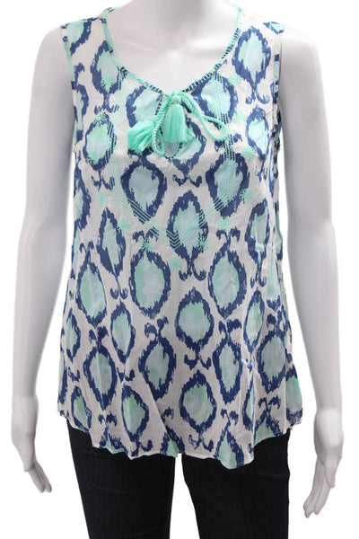 Lily Pulitzer Women Sleeveless Geometric Cotton Tunic Drawstring Blue Size M