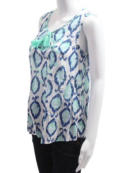Lily Pulitzer Women Sleeveless Geometric Cotton Tunic Drawstring Blue Size M
