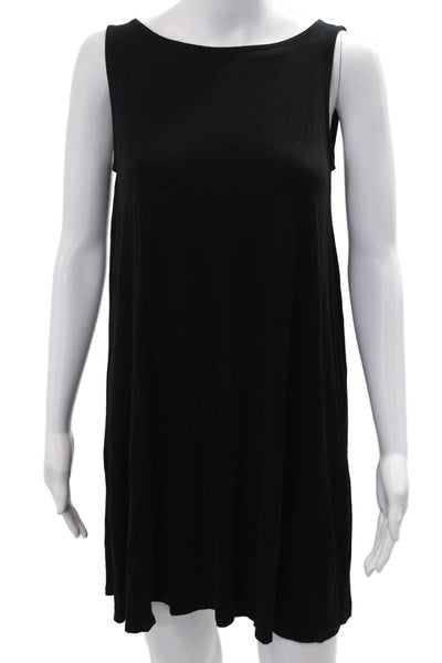 Eileen Fisher Womens Black Sleeveless Shift Tank Linen Short Dress Size PM