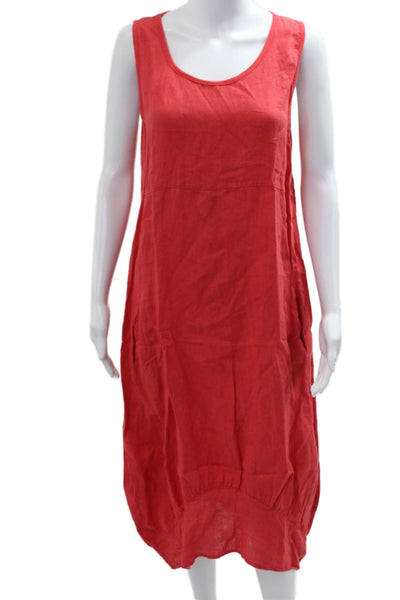 Rosemarine Women Bohemian Tank Shift Dress Red 100% Linen Sleeveless Size S