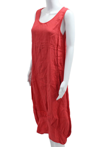 Rosemarine Women Bohemian Tank Shift Dress Red 100% Linen Sleeveless Size S