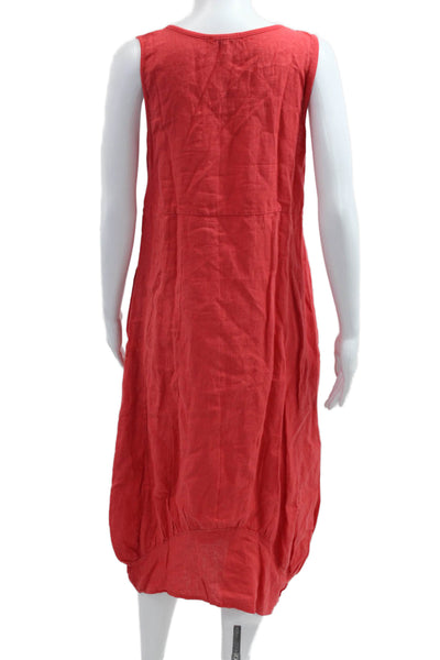 Rosemarine Women Bohemian Tank Shift Dress Red 100% Linen Sleeveless Size S