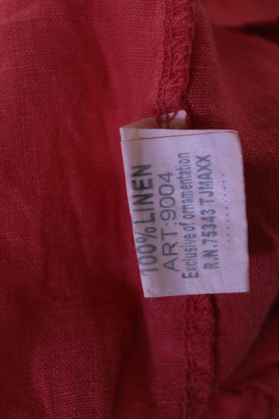 Rosemarine Women Bohemian Tank Shift Dress Red 100% Linen Sleeveless Size S