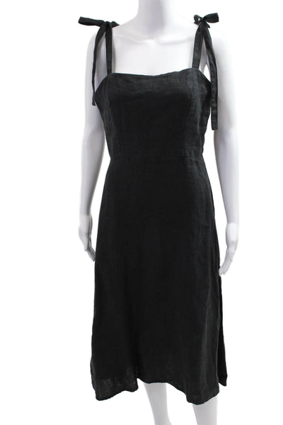 Honorine Womens A-Line Sundress Black Square Neck Linen Tie Waist Size M