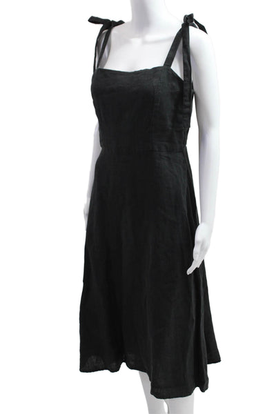 Honorine Womens A-Line Sundress Black Square Neck Linen Tie Waist Size M