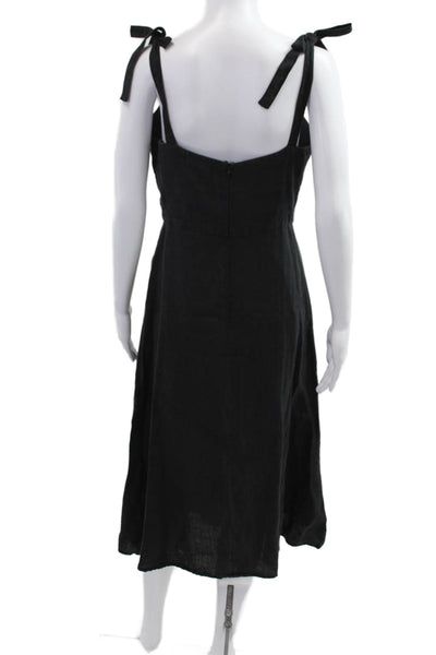 Honorine Womens A-Line Sundress Black Square Neck Linen Tie Waist Size M