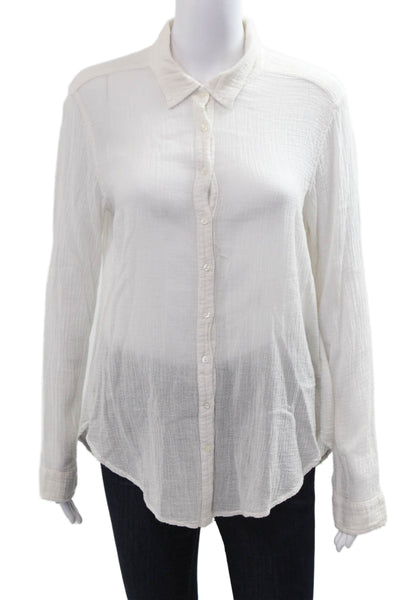 Xirena Womens White Cotton Collared Long Sleeve Button Up Top Size S
