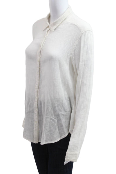 Xirena Womens White Cotton Collared Long Sleeve Button Up Top Size S