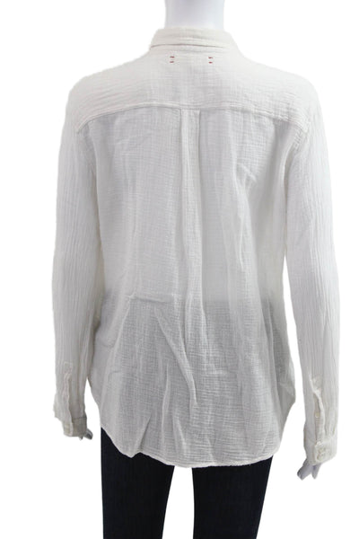 Xirena Womens White Cotton Collared Long Sleeve Button Up Top Size S