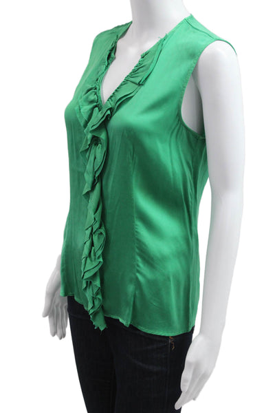 Her Shirt Women Designer Silk V-Neck Sleeveless Green Blouse Size M