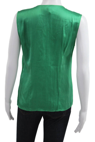 Her Shirt Women Designer Silk V-Neck Sleeveless Green Blouse Size M
