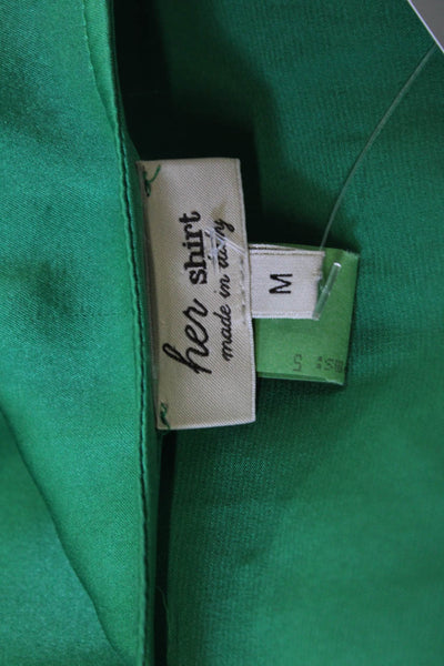 Her Shirt Women Designer Silk V-Neck Sleeveless Green Blouse Size M