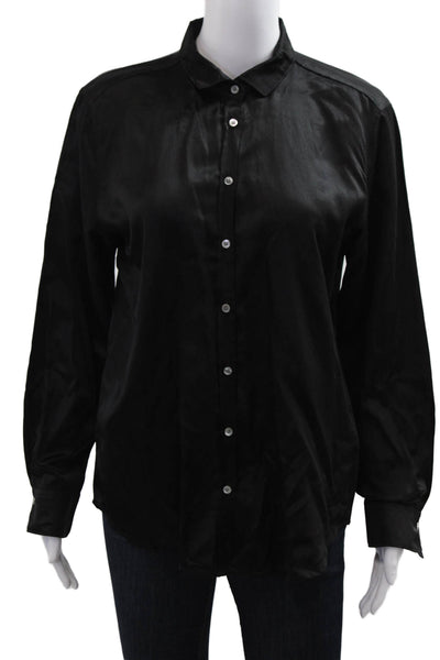 Hartford Womens Black Collared Long Sleeve Button-Up Blouse Cotton Silk Size 4