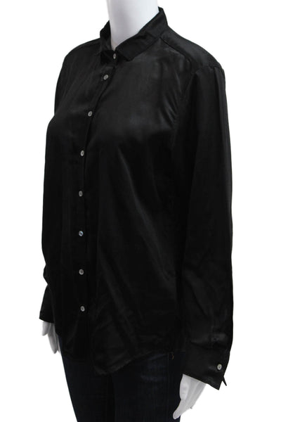 Hartford Womens Black Collared Long Sleeve Button-Up Blouse Cotton Silk Size 4