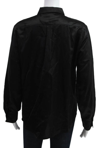 Hartford Womens Black Collared Long Sleeve Button-Up Blouse Cotton Silk Size 4