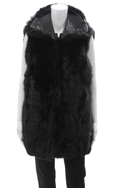 Andrew Marc Womens Black Sleeveless High Neck Wool Blend Button Vest Size S