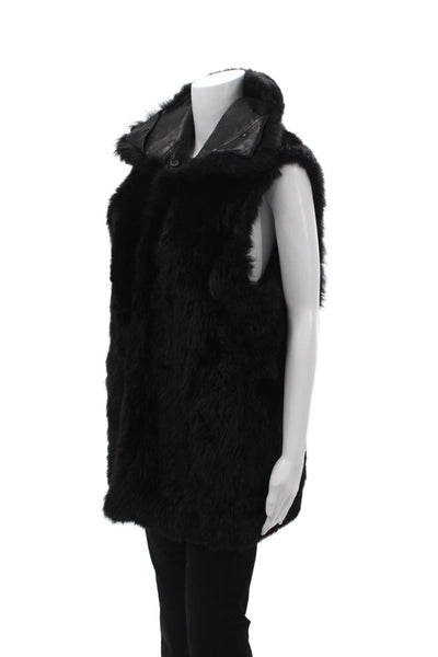 Andrew Marc Womens Black Sleeveless High Neck Wool Blend Button Vest Size S