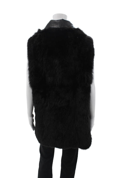 Andrew Marc Womens Black Sleeveless High Neck Wool Blend Button Vest Size S