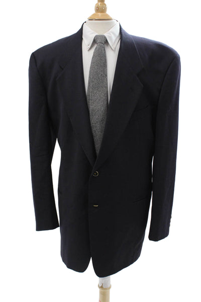 Mani Mens Dark Blue Pure Virgin Wool Blazer Collared Button Long Sleeve Size 44