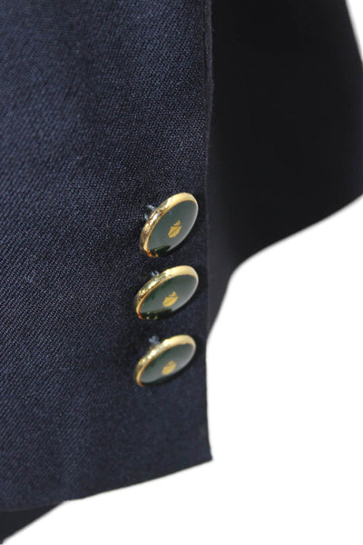 Mani Mens Dark Blue Pure Virgin Wool Blazer Collared Button Long Sleeve Size 44