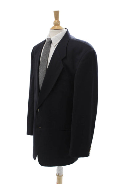 Mani Mens Dark Blue Pure Virgin Wool Blazer Collared Button Long Sleeve Size 44