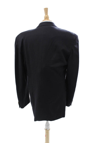 Mani Mens Dark Blue Pure Virgin Wool Blazer Collared Button Long Sleeve Size 44