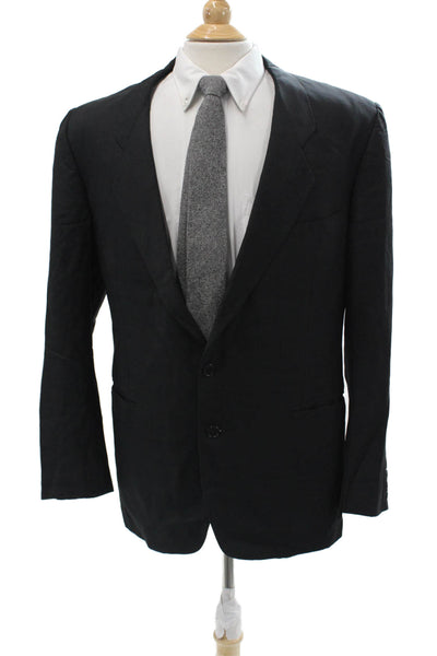 San Remo Mens Black 100% Silk Suit Jacket Collared Button Long Sleeve Size 46