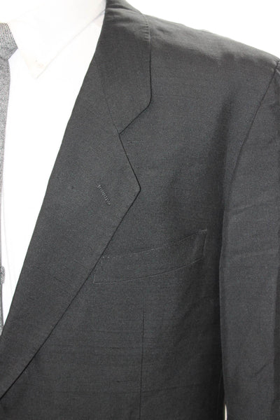 San Remo Mens Black 100% Silk Suit Jacket Collared Button Long Sleeve Size 46