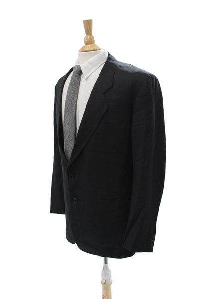 San Remo Mens Black 100% Silk Suit Jacket Collared Button Long Sleeve Size 46