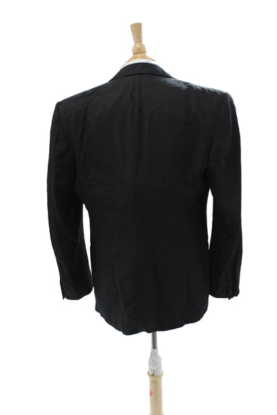 San Remo Mens Black 100% Silk Suit Jacket Collared Button Long Sleeve Size 46