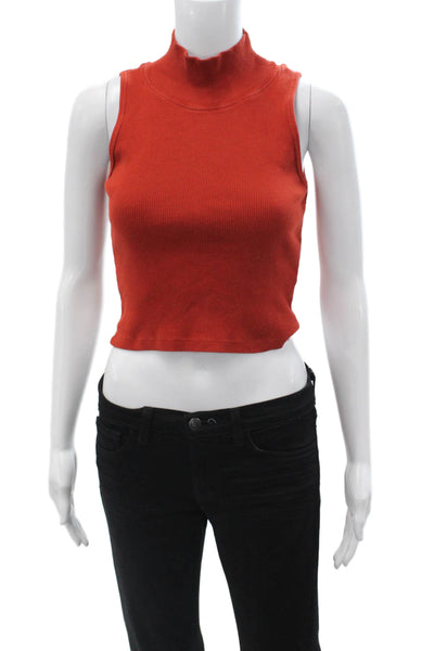 Big Bud Press Womens Cropped Tank Sleeveless Mock Neck Red Cotton Size XS
