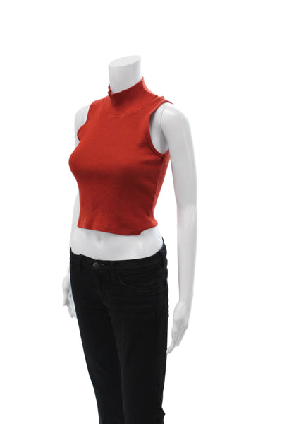 Big Bud Press Womens Cropped Tank Sleeveless Mock Neck Red Cotton Size XS
