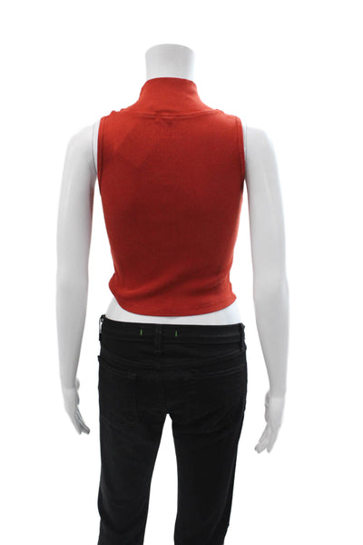 Big Bud Press Womens Cropped Tank Sleeveless Mock Neck Red Cotton Size XS