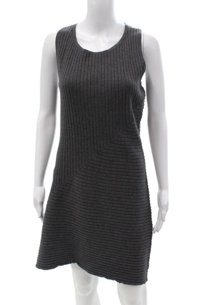 Athleta Women Dark Gray Striped Sleeveless Shift Sweater Dress Size M