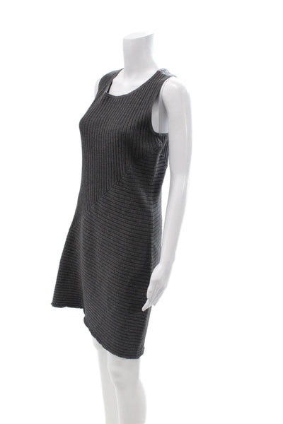Athleta Women Dark Gray Striped Sleeveless Shift Sweater Dress Size M