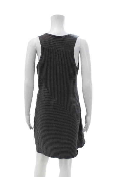 Athleta Women Dark Gray Striped Sleeveless Shift Sweater Dress Size M