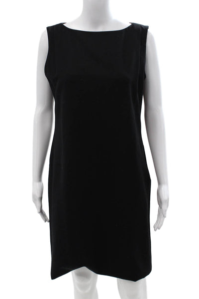 Agnona Womens Shift Dress Black Cupro Sleeveless Zip Neck Knee Length Size M